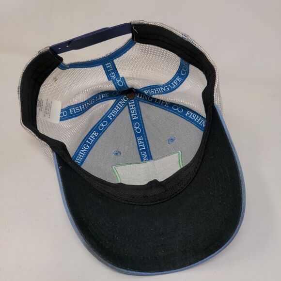 Fishing Life Snapback Mesh Back Trucker Hat Blue OSFM Colorblock - Picture 6 of 8